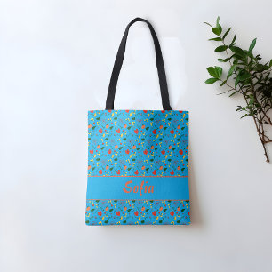 Wildflowers pattern poppy Turquoise tote bag