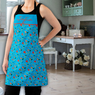 Wildflowers pattern turquoise All-Over Print Apron