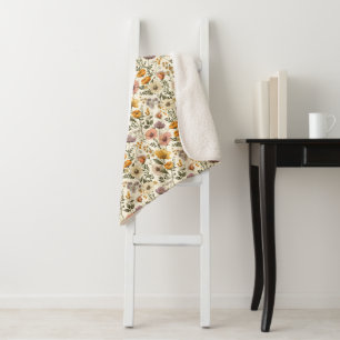 WildFlowers Pattern Vintage Floral Sherpa Blanket