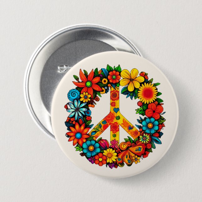 Wildflowers Peace Sign floral wreath 7.5 Cm Round Badge (Front & Back)