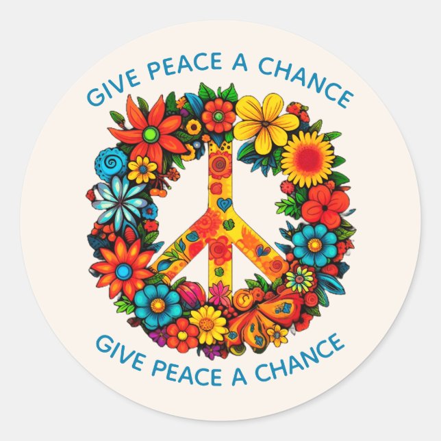 Wildflowers Peace Sign floral wreath Classic Round Sticker (Front)