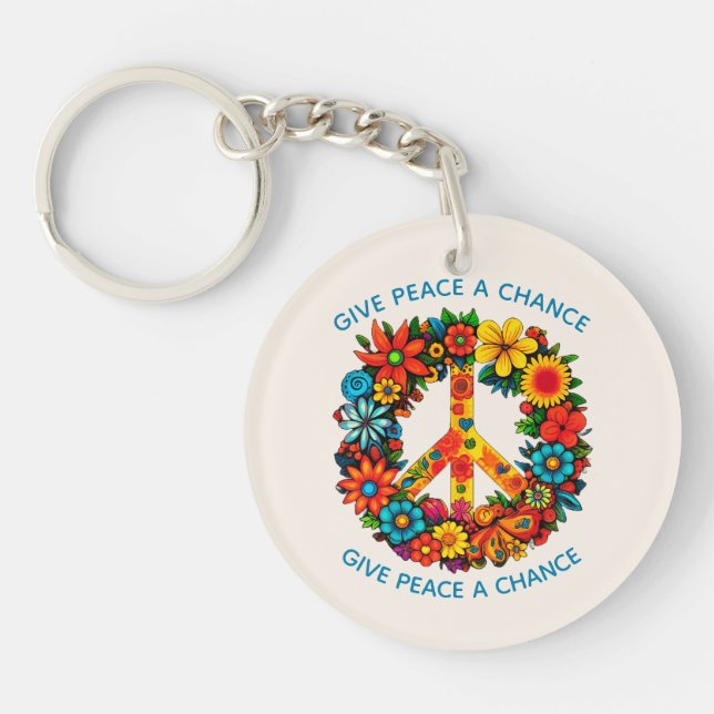 Wildflowers Peace Sign floral wreath Key Ring (Front)