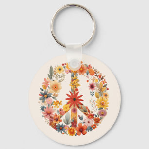 Wildflowers Peace Sign floral wreath Key Ring