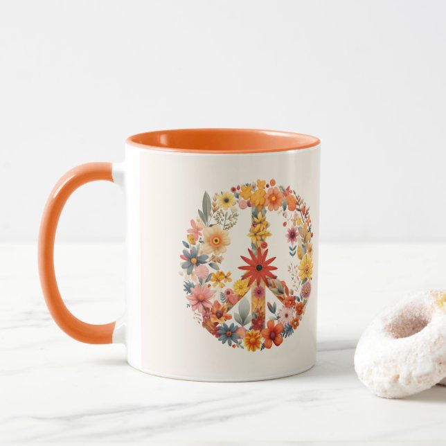 Wildflowers Peace Sign floral wreath Mug (With Donut)