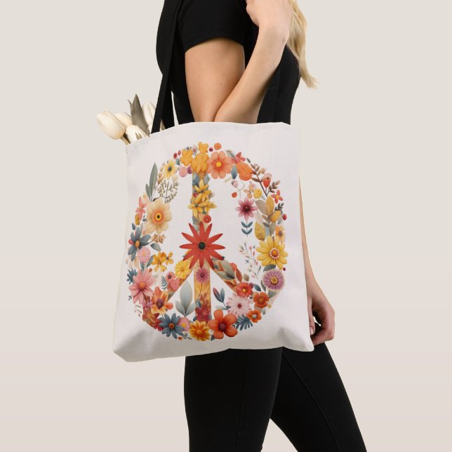 Wildflowers Peace Sign floral wreath Tote Bag (Close Up)