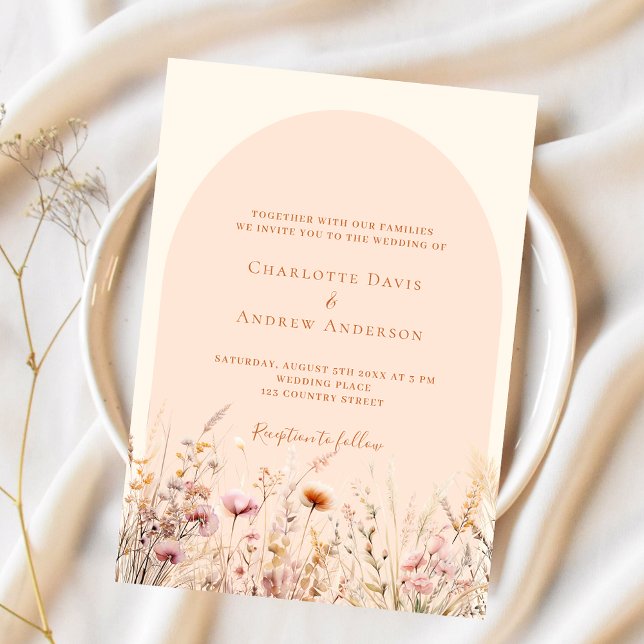 Wildflowers peach beige arch boho luxury wedding invitation (Creator Uploaded)