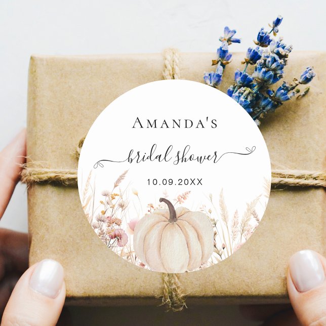 Wildflowers peach fall love pumpkin bridal shower classic round sticker (Creator Uploaded)