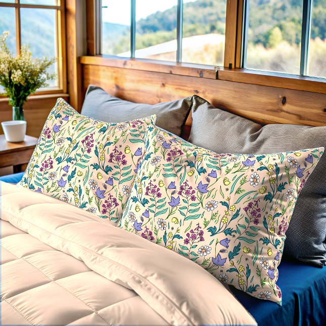 Wildflowers Peach Orange Colour Pillow Case (Wildflowers Peach Color Pillow Case)
