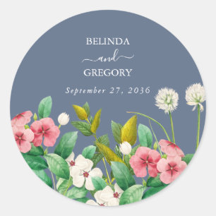 Wildflowers Periwinkle Dusty Blue Wedding Classic Round Sticker