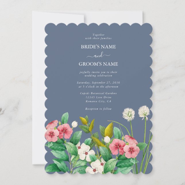 Wildflowers Periwinkle Dusty Blue Wedding Invitation (Front)