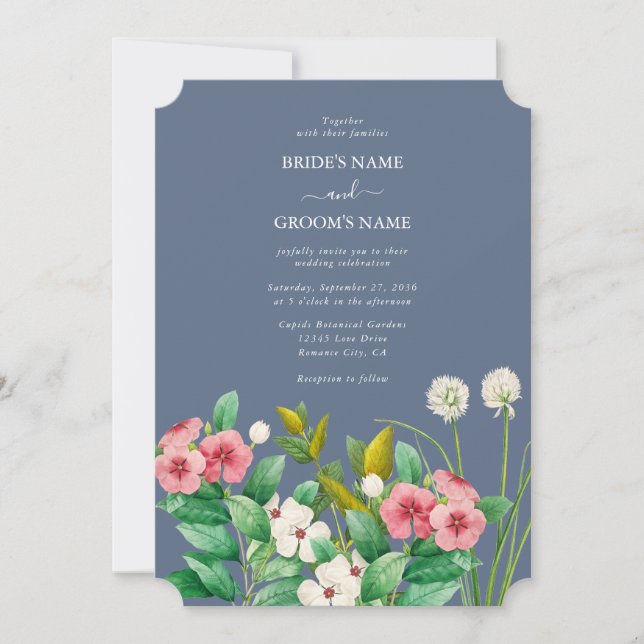 Wildflowers Periwinkle Dusty Blue Wedding Invitation (Front)
