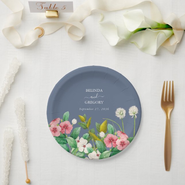 Wildflowers Periwinkle Dusty Blue Wedding  Paper Plate (Wedding)
