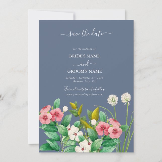 Wildflowers Periwinkle Dusty Blue Wedding  Save The Date (Front)