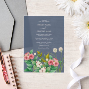 Wildflowers Periwinkle Dusty Blue Wedding Vellum Invitations
