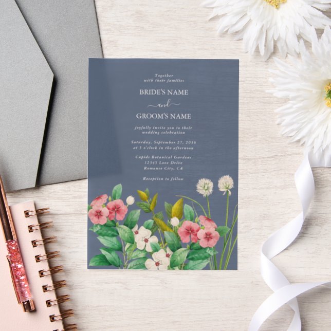 Wildflowers Periwinkle Dusty Blue Wedding Vellum Invitations (Wedding)