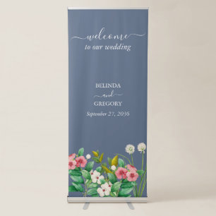 Wildflowers Periwinkle Dusty Blue Wedding Welcome Retractable Banner
