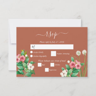 Wildflowers Periwinkle Orange Terracotta Wedding RSVP Card