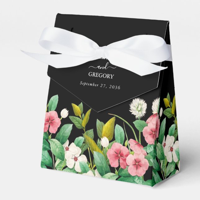Wildflowers Periwinkle Watercolor Black Wedding   Favour Box (Front Side)