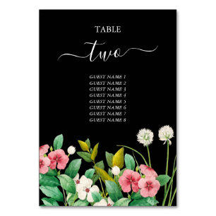 Wildflowers Periwinkle Watercolor Black Wedding   Table Number