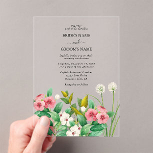 Wildflowers Periwinkle Watercolor Wedding Acrylic Invitations