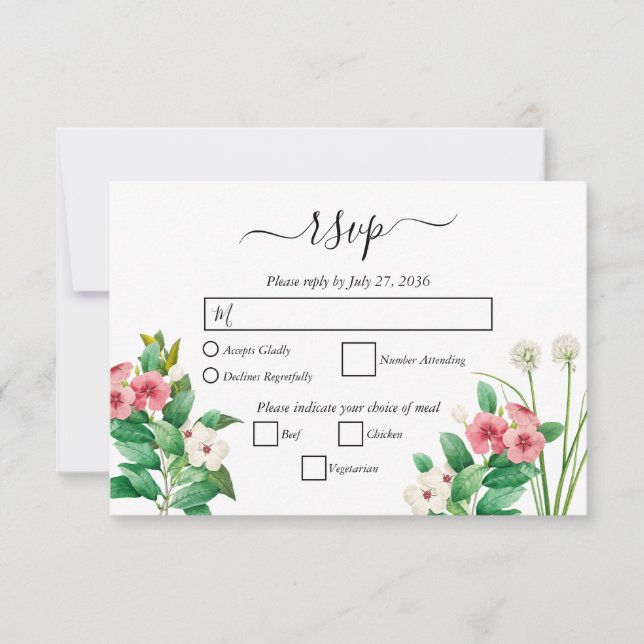 Wildflowers Periwinkle Watercolor Wedding RSVP Card (Front)