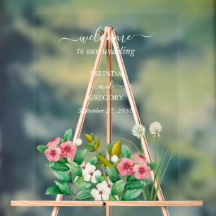 Wildflowers Periwinkle Watercolor Wedding Welcome Acrylic Sign