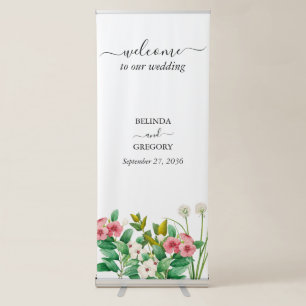 Wildflowers Periwinkle Watercolor Wedding Welcome Retractable Banner