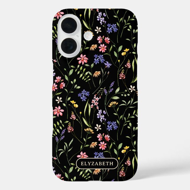 Wildflowers Personalised Name Black Case-Mate iPhone Case (Back)