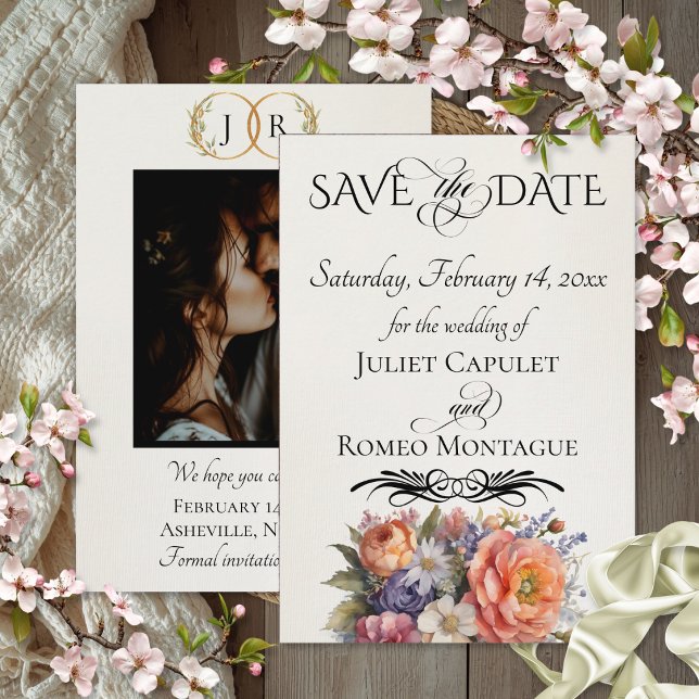 Wildflowers, Photo & Leaf Monogram - Cream Save The Date (Creator Uploaded)