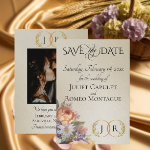 Wildflowers, Photo & Leaf Monogram - Wheat Save The Date