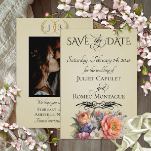Wildflowers, Photo & Leaf Monogram - Wheat Save The Date