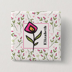 Wildflowers - Pink and Orange Petals Personalised 15 Cm Square Badge