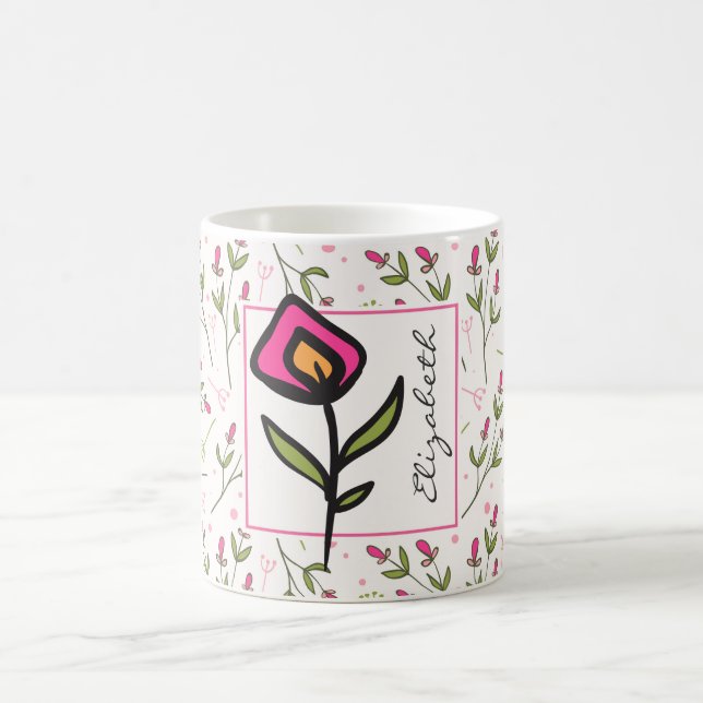 Wildflowers - Pink and Orange Petals Personalised Coffee Mug (Center)