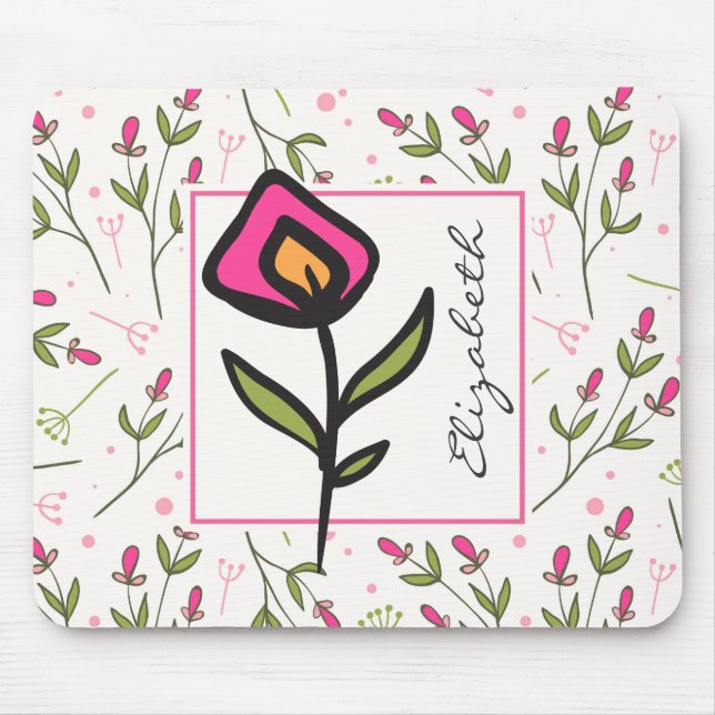 Wildflowers - Pink and Orange Petals Personalised Mouse Mat (Front)