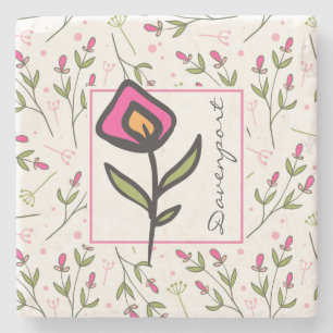 Wildflowers - Pink and Orange Petals Personalised Stone Coaster