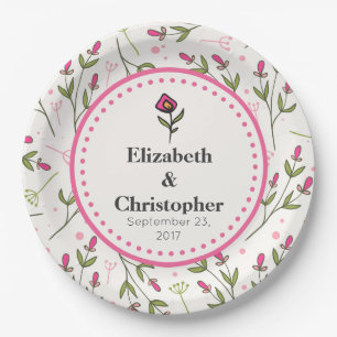 Wildflowers - Pink and Orange Petals Wedding Paper Plate