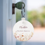 Wildflowers pink beige monogram key ring<br><div class="desc">Add a touch of personal charm to your daily routine with our Personalised Floral Keychain. Featuring a white background decorated with wildflowers from a summer meadow, this keychain is as beautiful as it is practical. Perfect for keeping your keys organised while adding a personal touch to your space. Beautiful Floral...</div>