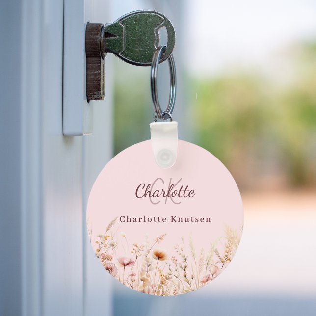 Wildflowers pink beige monogram key ring (Creator Uploaded)