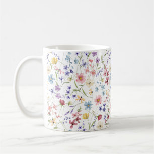 Wildflowers Pink Blue Yellow Orange Watercolor Coffee Mug