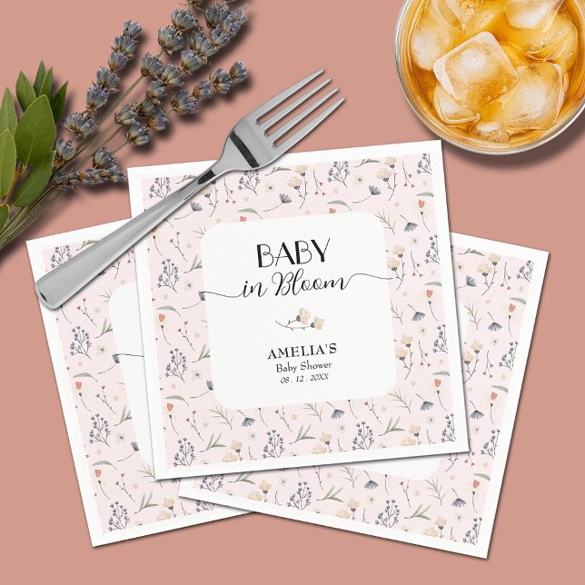 Wildflowers Pink Girl Baby Shower Napkin (Baby in Bloom wildflowers on pink girl baby shower napkins)