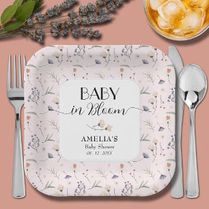 Wildflowers Pink Girl Baby Shower Paper Plate