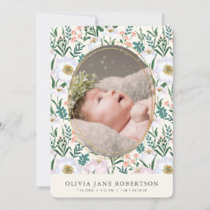Wildflowers Pink Girl Photo Birth Announcement