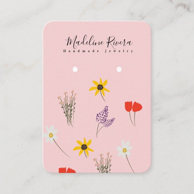 Wildflowers Pink Handmade Earring Display Card (Front)