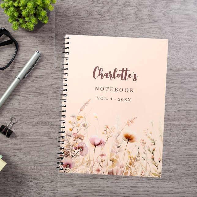 Wildflowers pink peach name script notebook (Creator Uploaded)