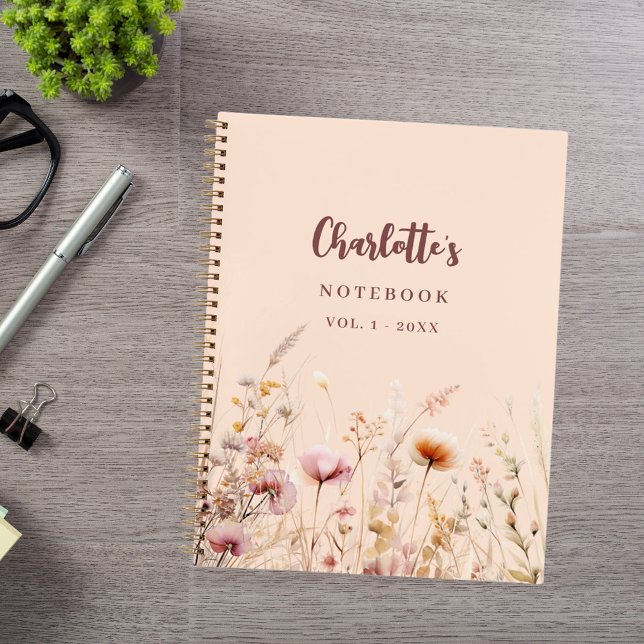 Wildflowers pink peach name script notebook (Creator Uploaded)