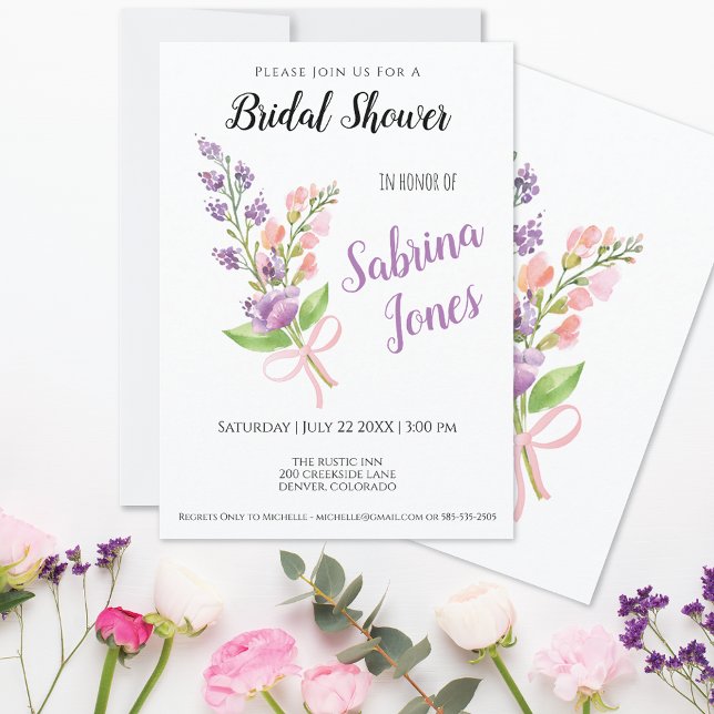 Wildflowers Pink Ribbon Bouquet Bridal Shower Invitation (Creator Uploaded)