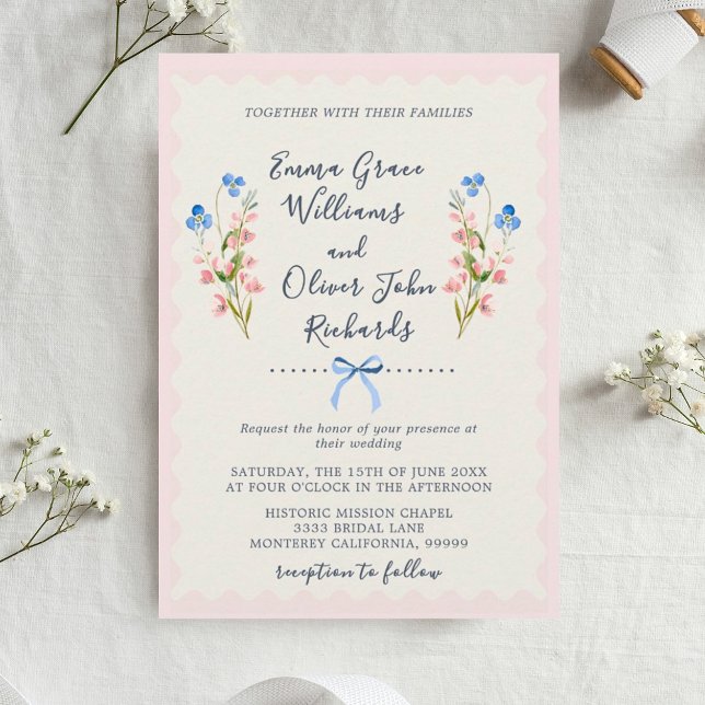 Wildflowers Pink Romantic Garden Wedding Invitation (Wildflower Romantic Garden Wedding Invitation.)