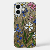 Wildflowers Pink White Gold stained glass Illusion