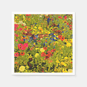 Wildflowers poppies colourful flower festival napkin