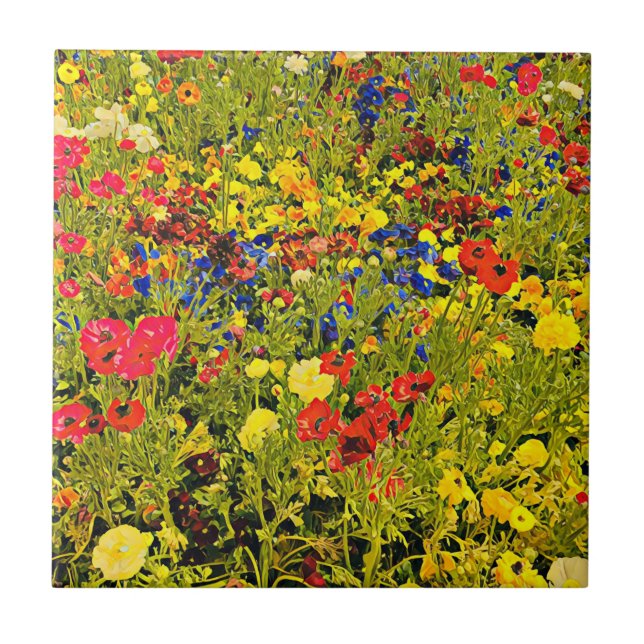 Wildflowers poppies colourful flower festival tile (Front)